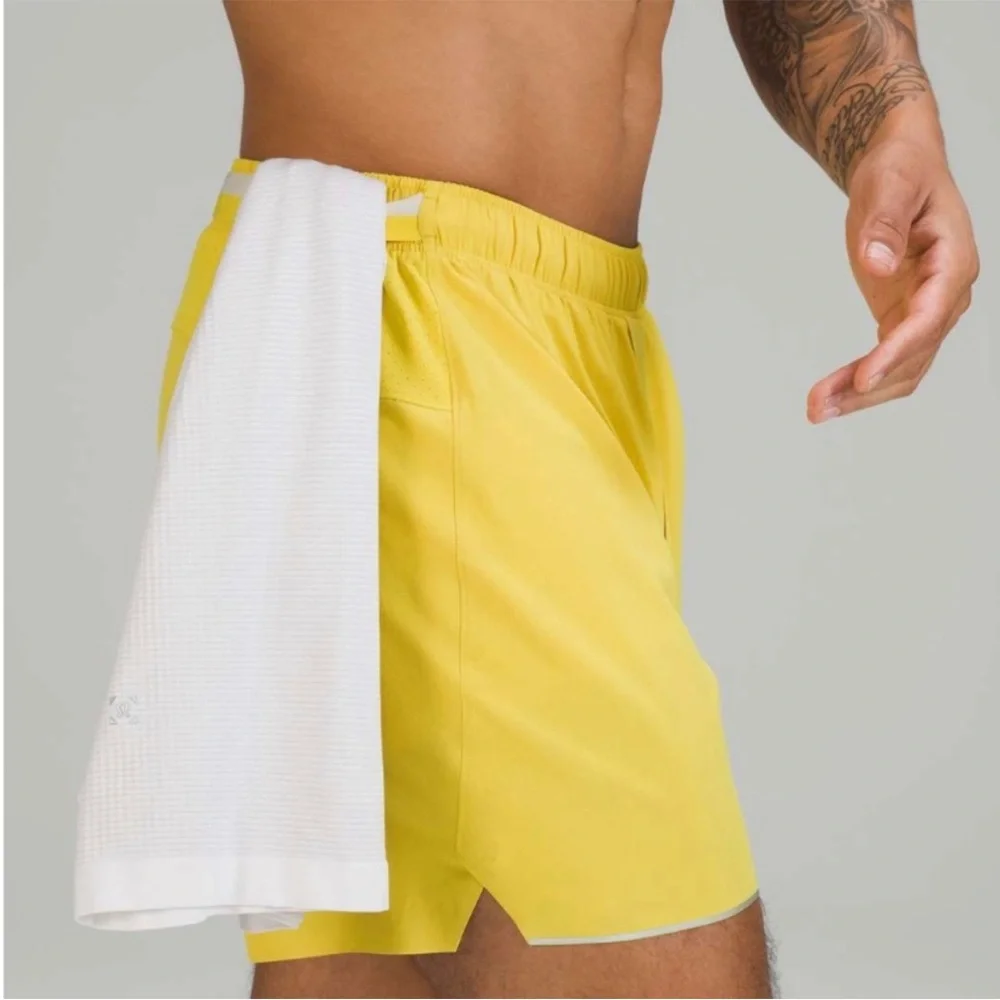 Lululemon Surge Lined Short 6" Soleil Yellow Men’s Size Large EUC - Picture 2 of 14